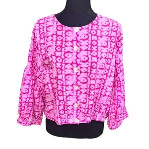 Ivy Jane Hot Pink Floral Top Womens M/L 100% Cotton Balloon Sleeve Artsy Boho